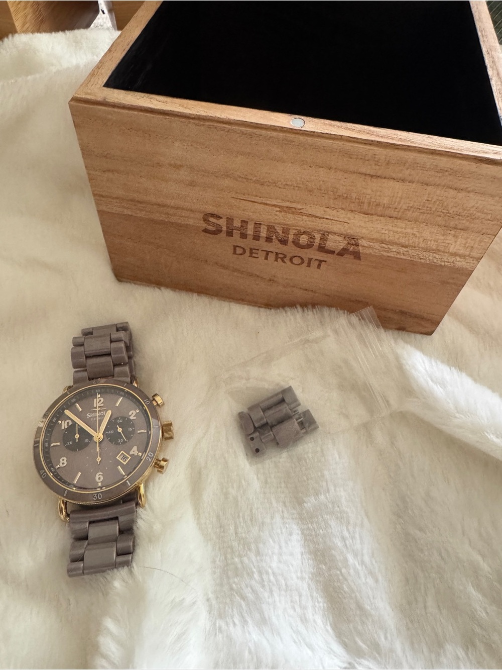 Shinola Gray Dial Chronograph Watch with Gold Accents
